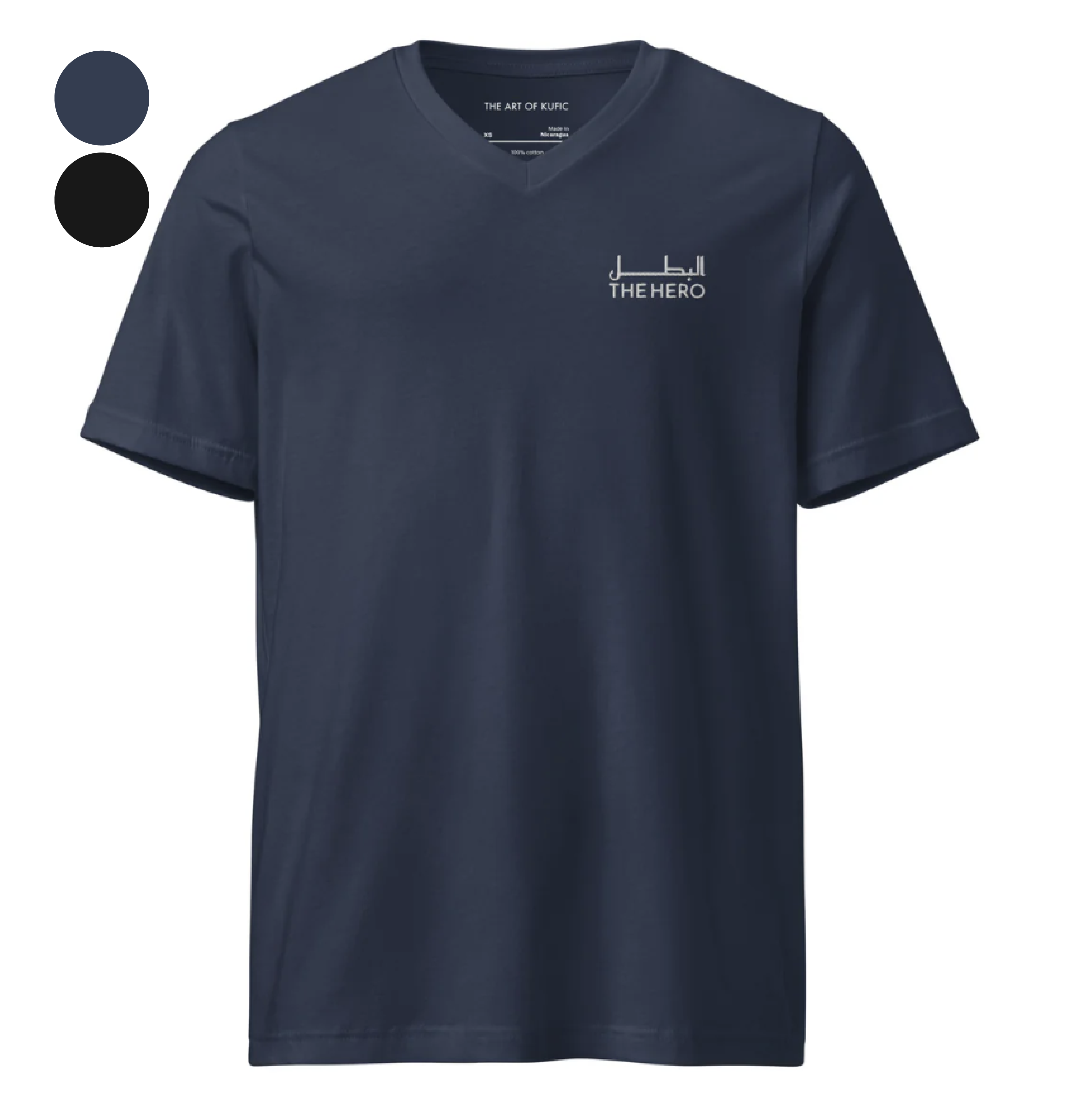 Embroidery V-Neck T-Shirt - THE HERO | البطل